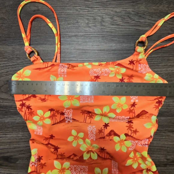 Vintage Ocean Avenue Tropical Hawaiian One Piece Swimsuit Orange Yellow Floral - Picture 5 of 7